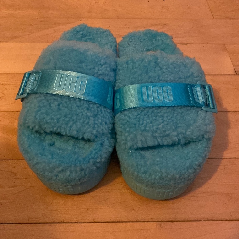 Furry Turquoise platform Ugg slippers
